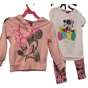 Disney 3 Piece Hooded Sweat‎ Suit Outfit Tee Leggings Minnie girls size 5 New